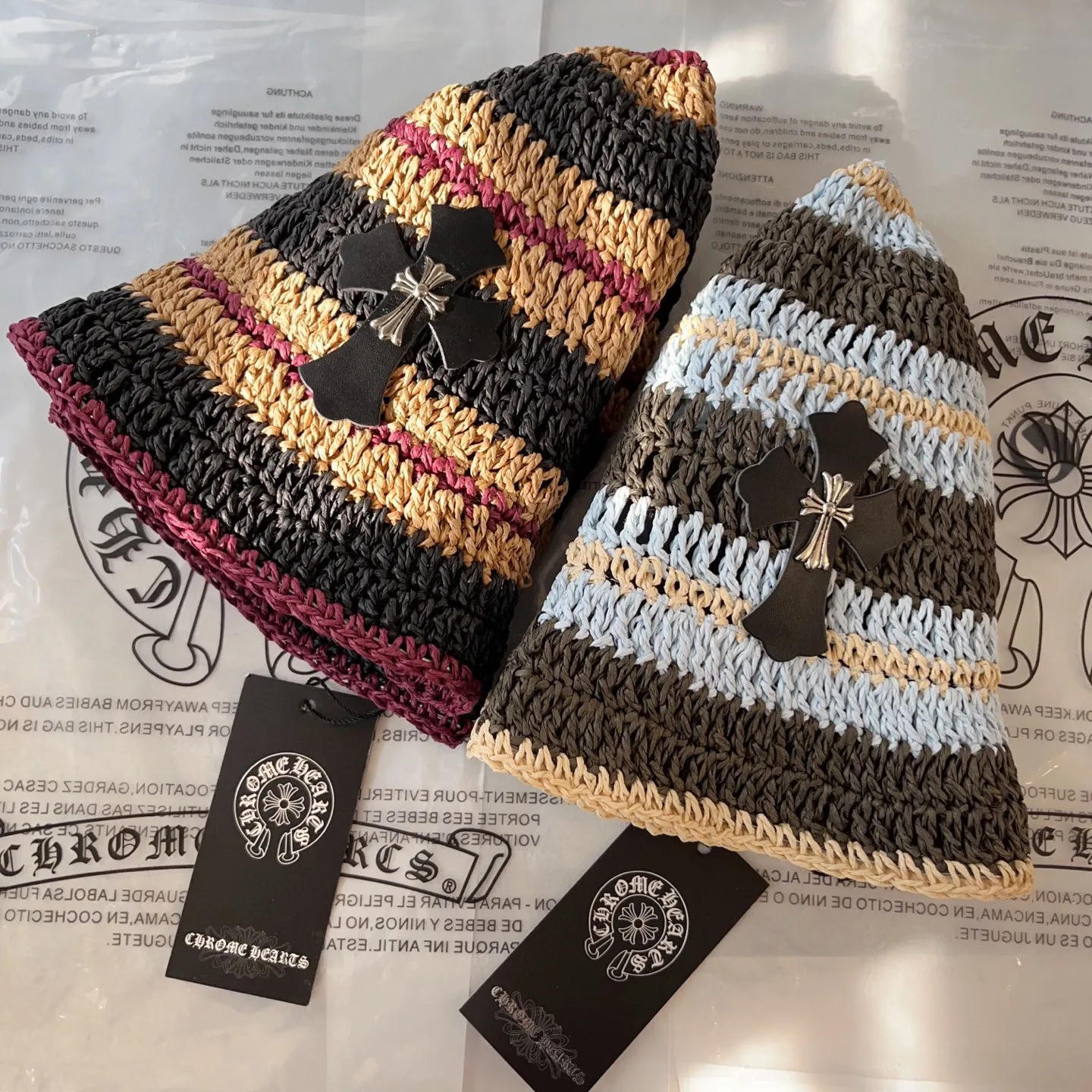 2⃣️5⃣Spring and summer new style️ꫛꫀꪝ❥—— 🖤Crow heart cross logo straw hat 🆕Khaki blue 👌Hand-woven raffia 👒Head circumference 55～58cm